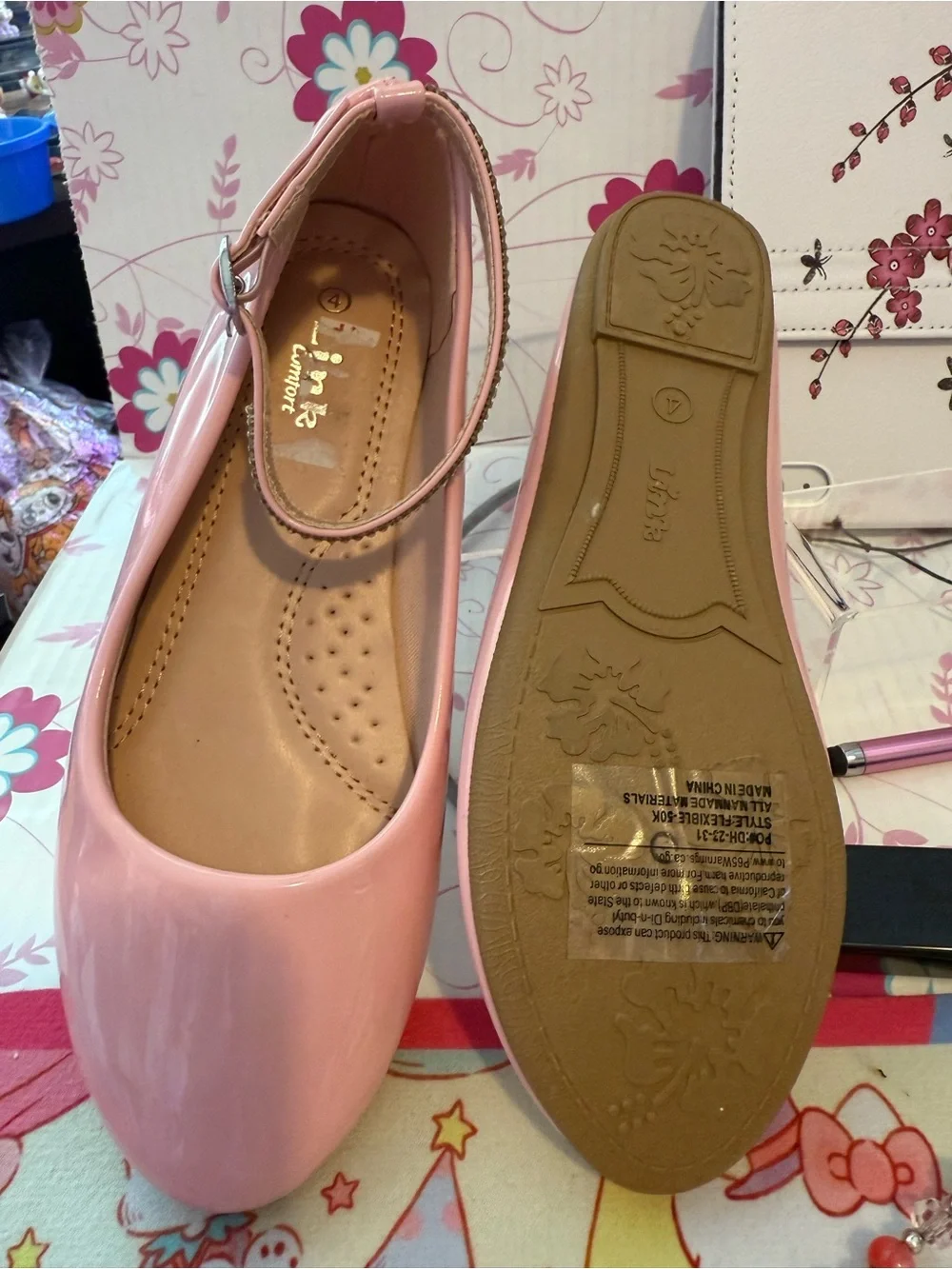 Pink Ankle-Strap Ballet Flats Dress shoes
